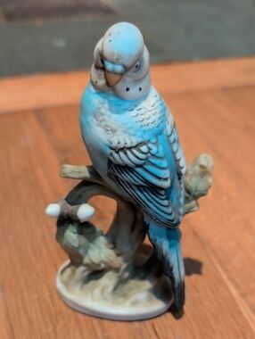 Blue Parakeet Figurine - Decorative Ceramic Bird Nature Home Decor Accents
